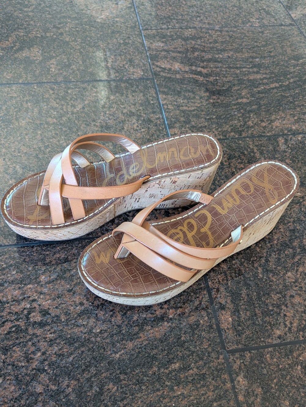 Sam Edelman Leather Stappy Sandal With Cork Wedge